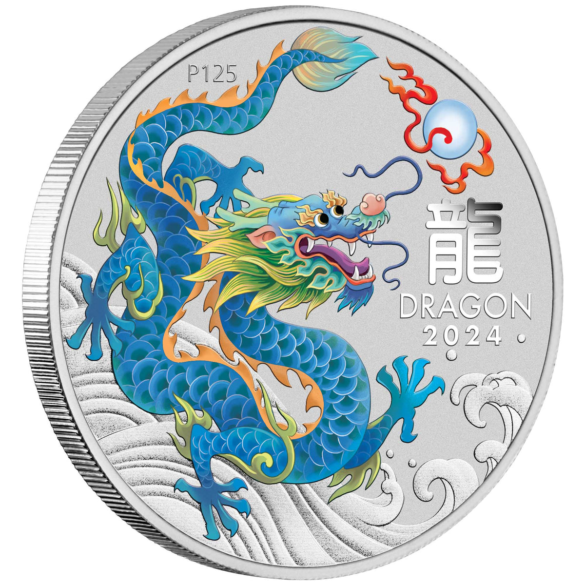 Perth Money Expo ANDA Special Australian Lunar Series III 2024 Year of the Dragon 1oz Silver Teal Coloured Coin in Card