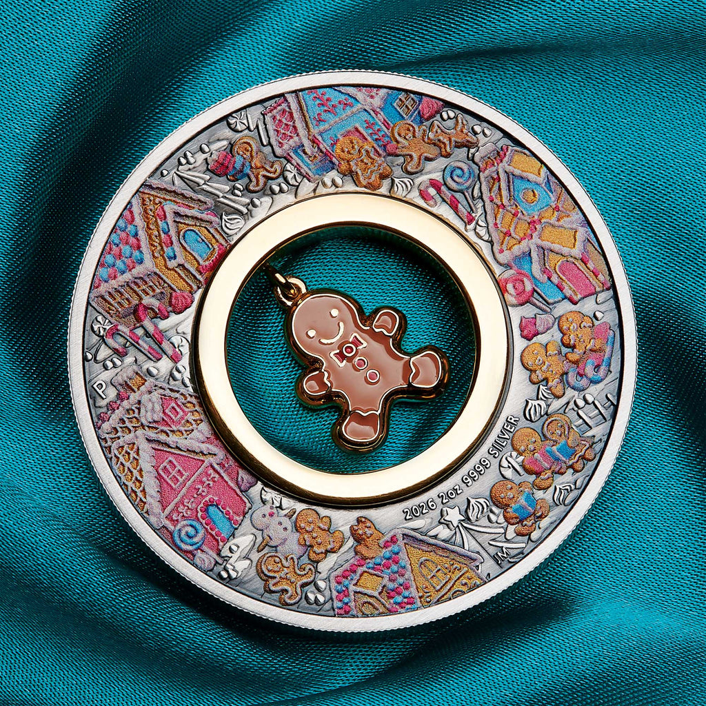 Gingerbread Christmas 2026 2oz Silver Antiqued Coloured Coin