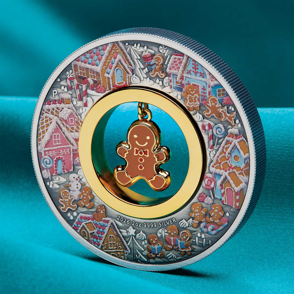 Gingerbread Christmas 2026 2oz Silver Antiqued Coloured Coin