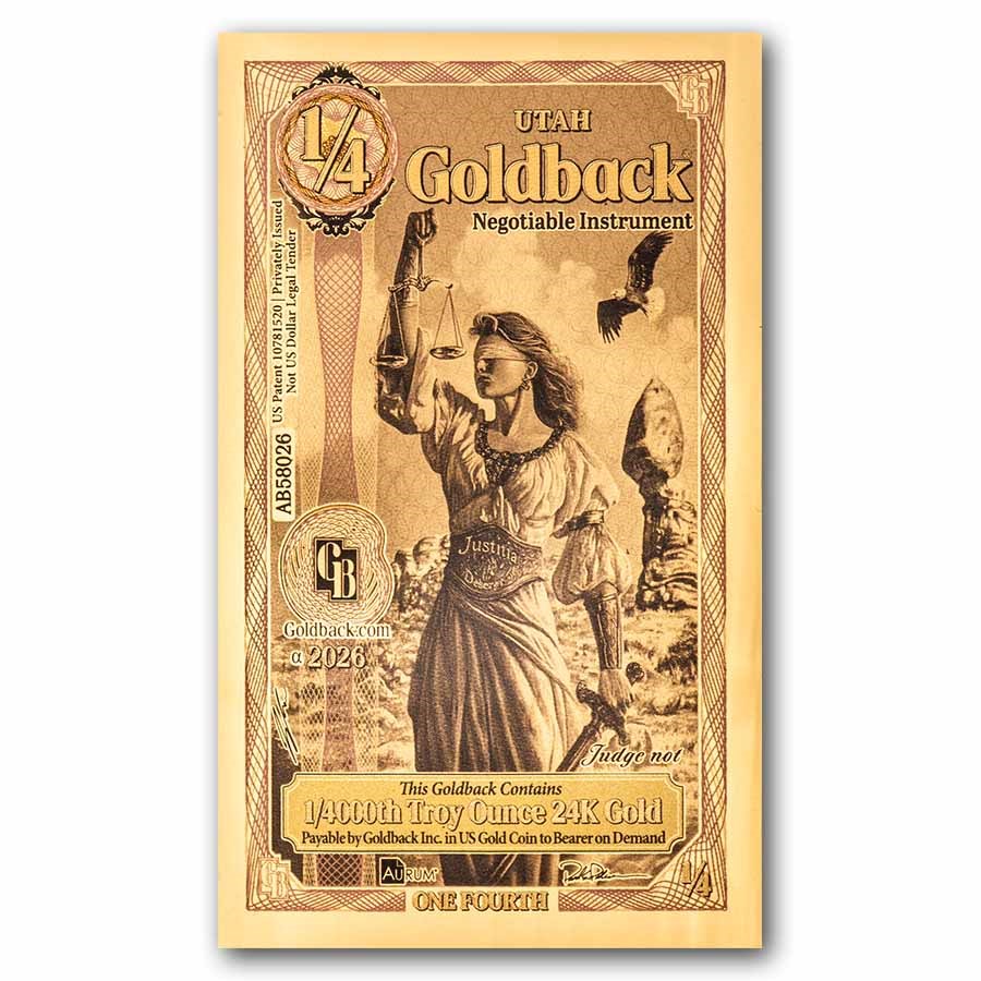 1/4 Utah Goldback - Aurum Gold Foil Note 24k (New)