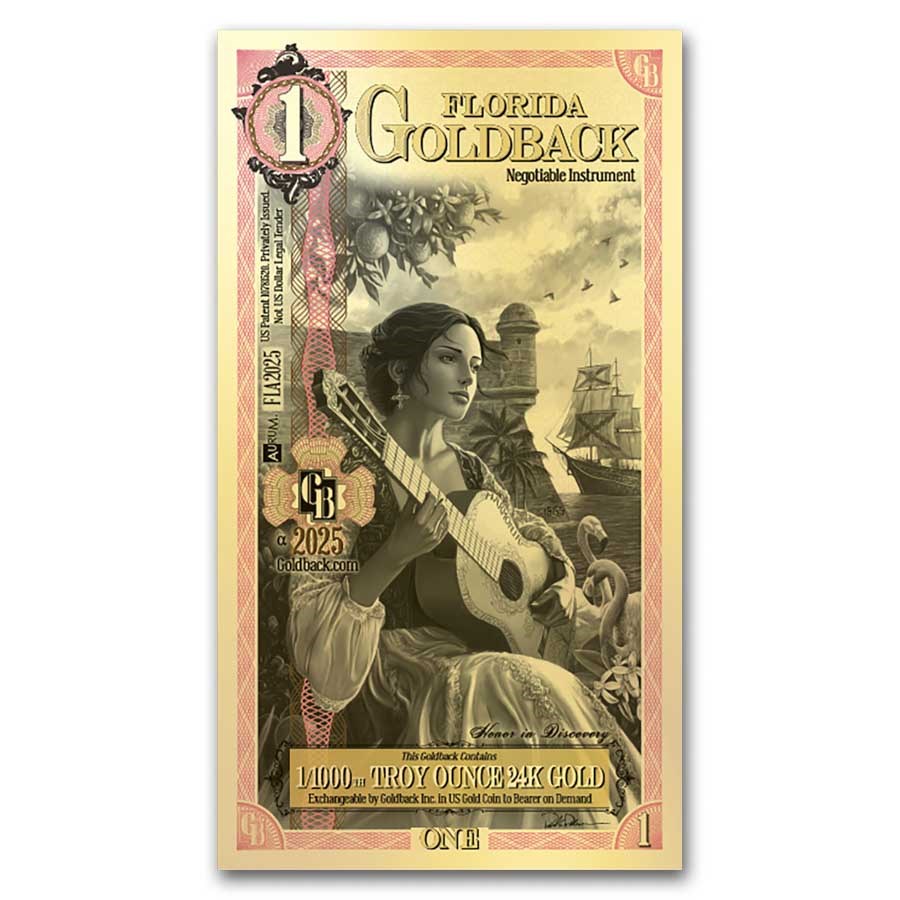 2025 1 Florida Goldback – Aurum 24K Gold Foil Note