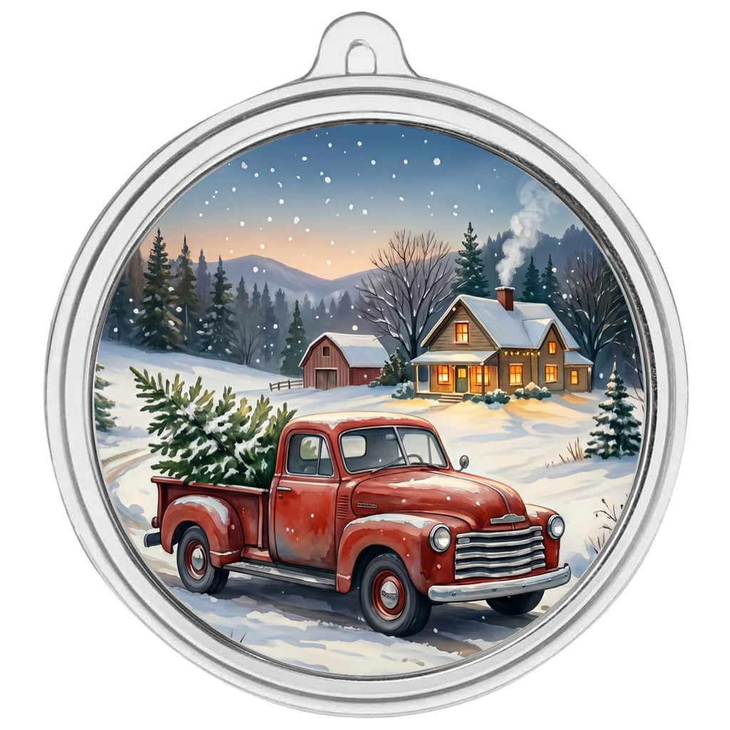 Scottsdale Mint Vintage Red Truck – 1 oz Silver Colorized Round Christmas Ornament
