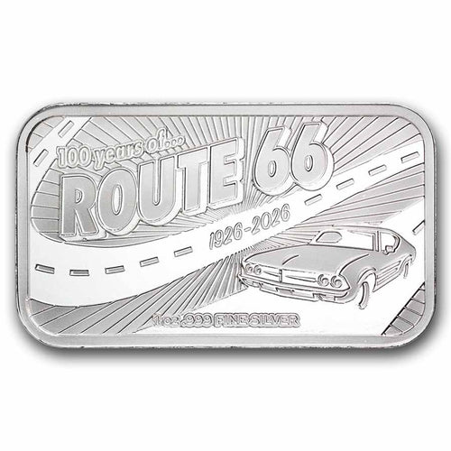 1 oz Silver Colorized Bar - Route 66 100th Anniversary