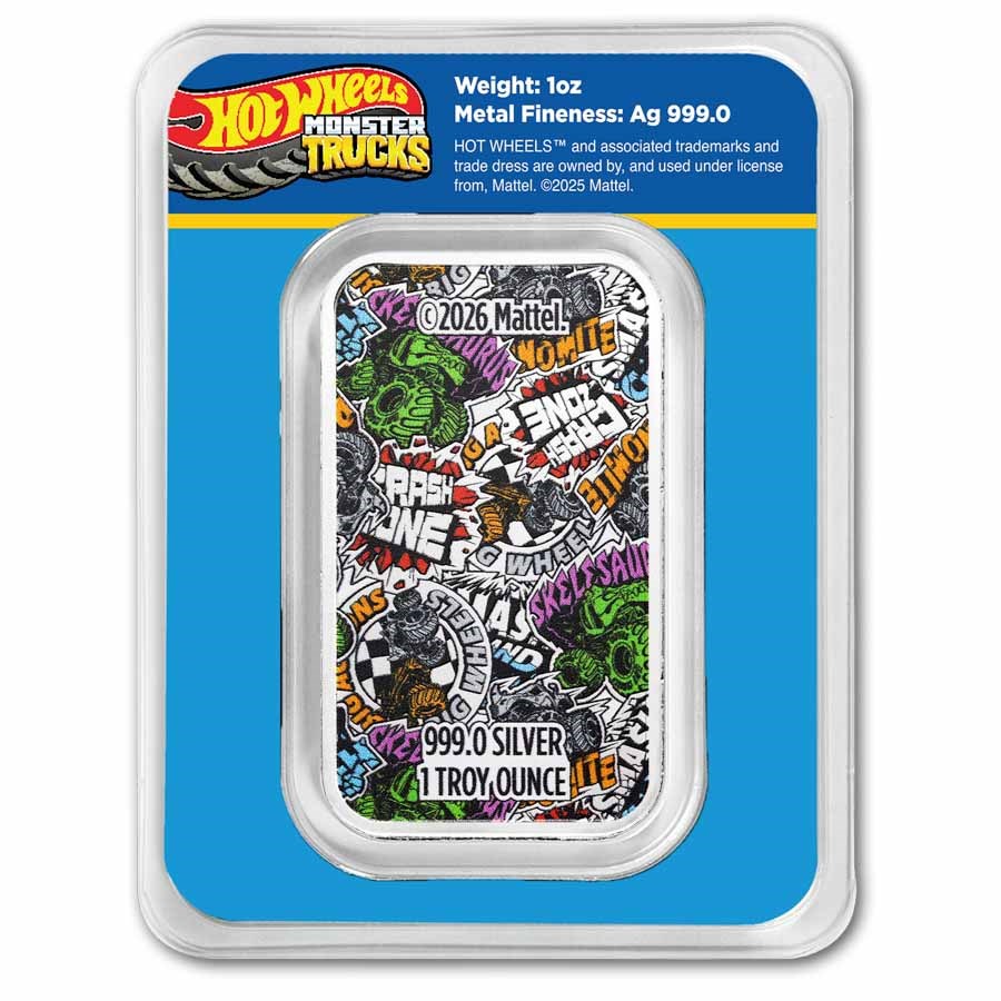 2026 Hot Wheels™ Monster Truck Mega Wrex – 1 oz .999 Fine Silver Colorized Bar