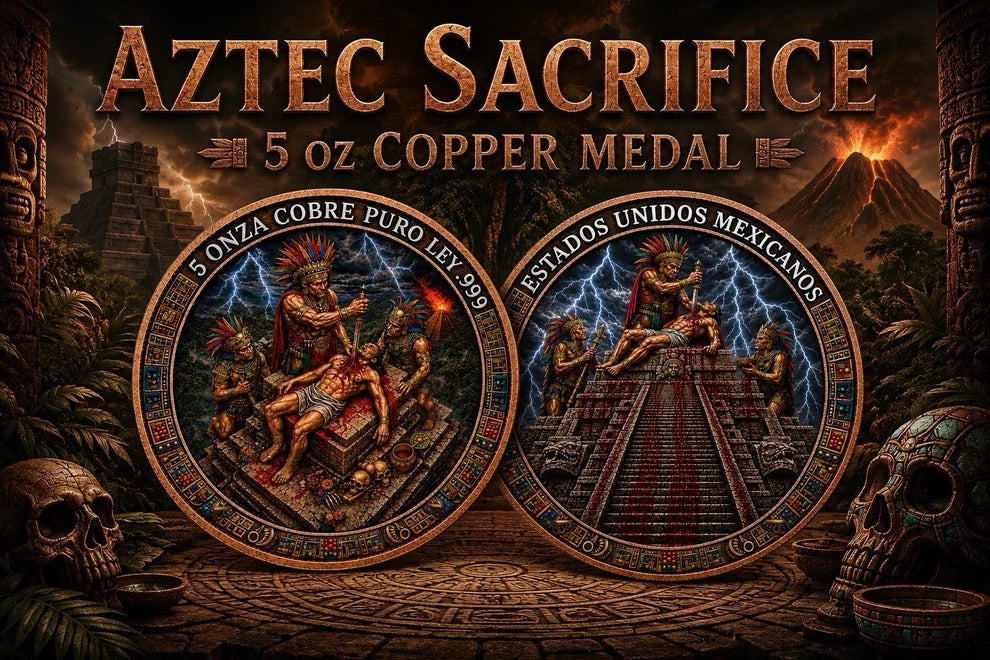 Aztec Sacrifice Colorized 5 oz Copper Medal