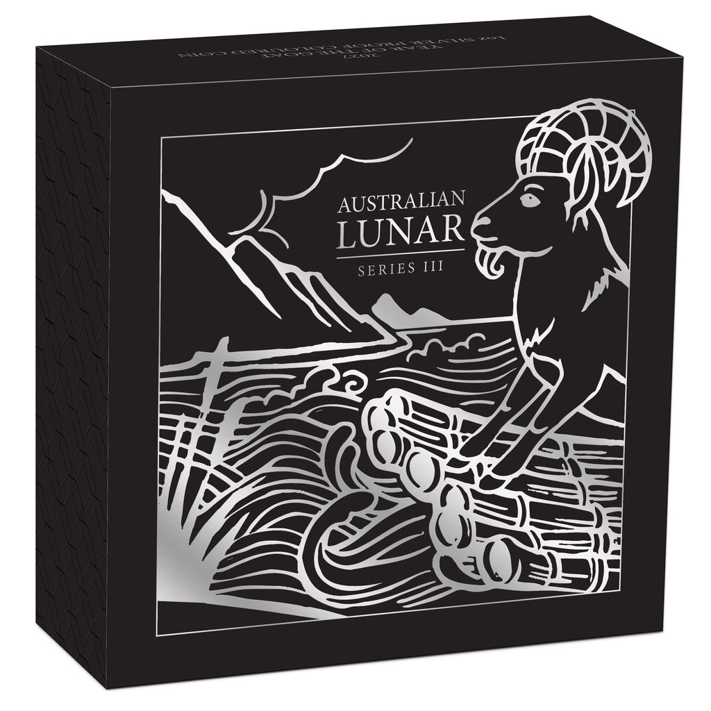 Australian Lunar Series III 2027 Year of the Goat 1oz Silver Proof Coloured Coin.