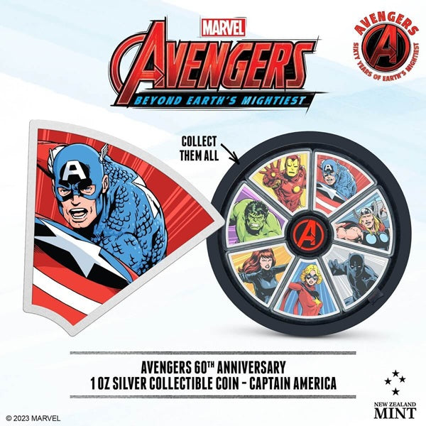 2023 Niue Marvel Avengers™ 60th Anniversary – Captain America™ 1oz Silver Proof Coin