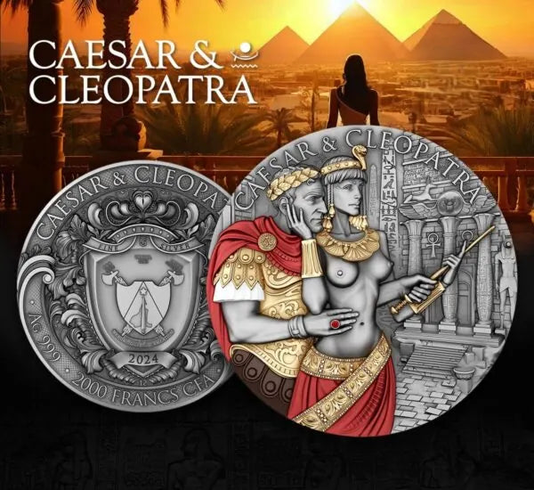 2024 Cameroon Caesar & Cleopatra 2oz Silver Colorized Coin