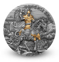 2024 Genghis Khan Legendary Warriors 2oz Silver High Relief Antiqued Coin Niue $5 with Selective Gold Gilding – Limited Mintage 500