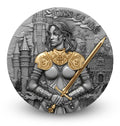 2024 Joan of Arc Legendary Warriors 2oz Silver High Relief Antiqued Coin Niue $5 with Selective Gold Gilding – Limited Mintage 500