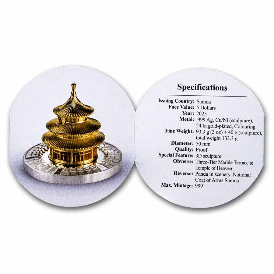 2025 Samoa Temple of Heaven 3oz Silver Full Sculpture Shaped Coin