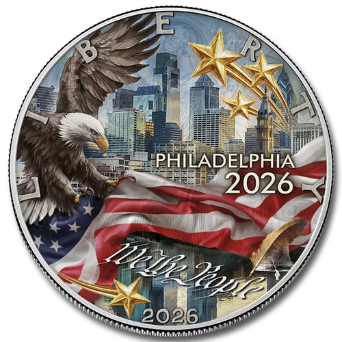 2026 American Silver Eagle American Independence Present 1oz .999 Silver Colorized Coin mintage 500