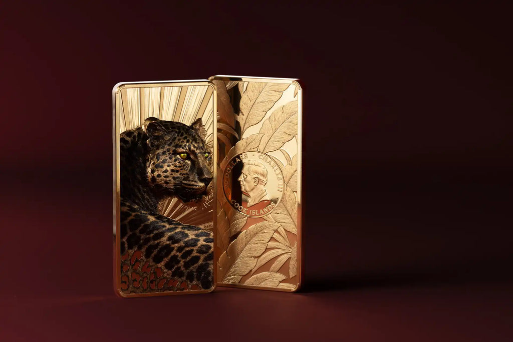 2026 Cook Islands Barre de Luxe Leopard 3oz Silver Gilded Proof Bar