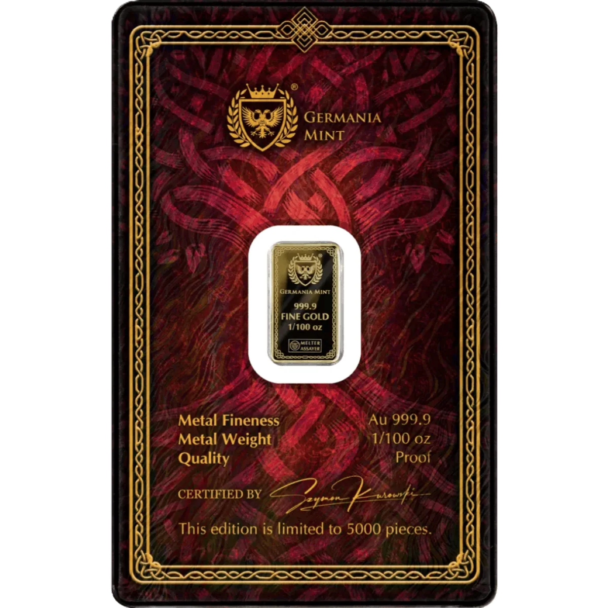 Gods of Germania – Sif 1/100oz Gold Proof 999.9 Minted Bar