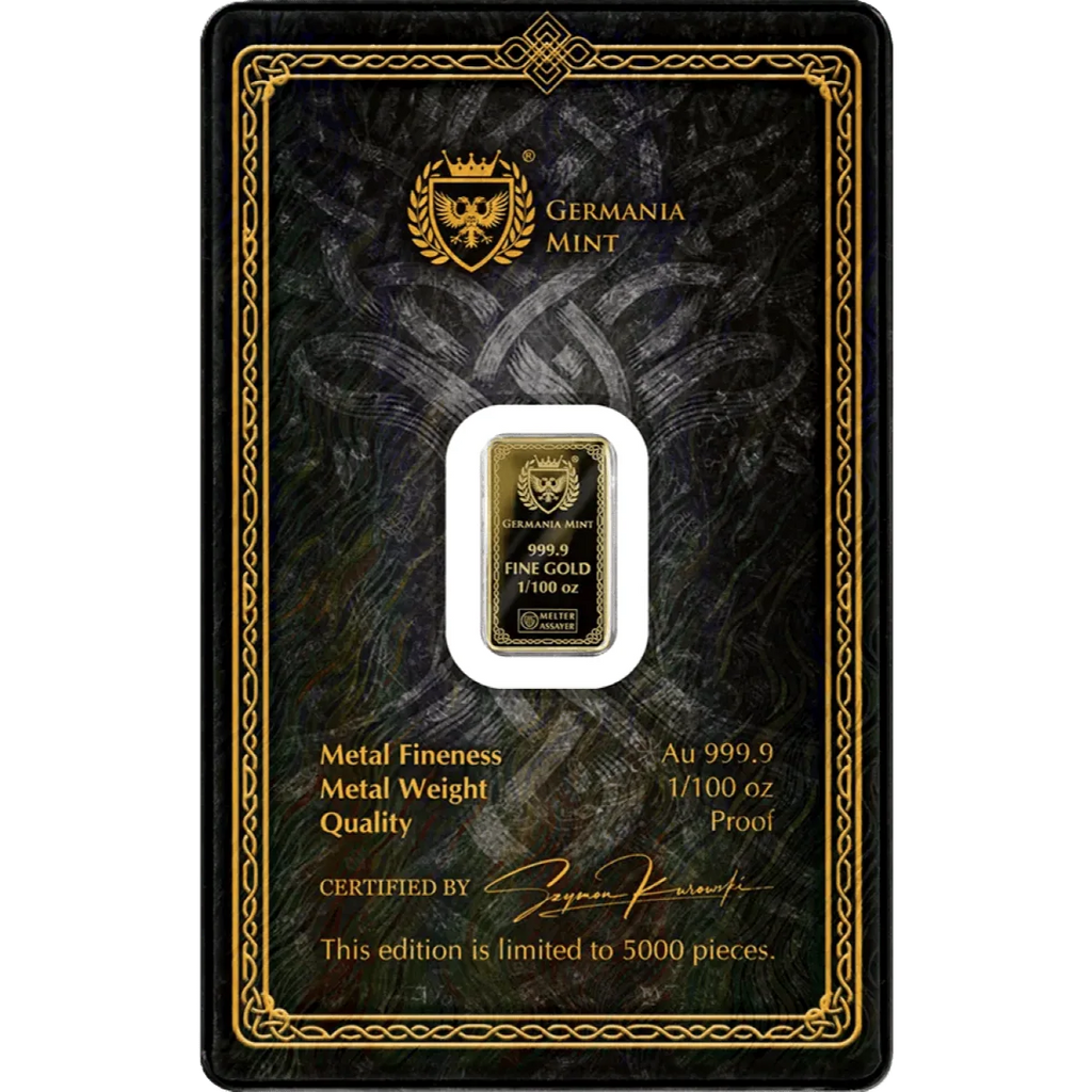 Gods of Germania – Thor 1/100oz Gold Proof 999.9 Minted Bar