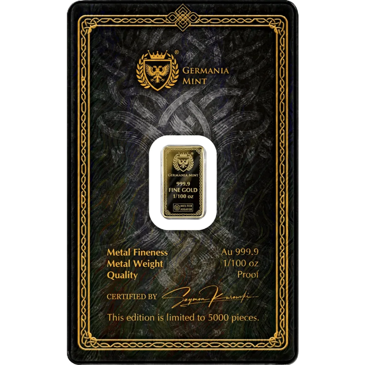 Gods of Germania – Thor 1/100oz Gold Proof 999.9 Minted Bar