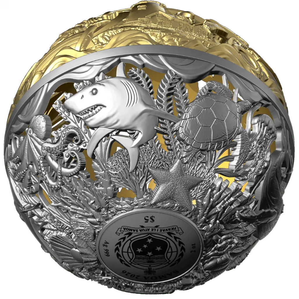 Sea & Surface Spherical Filigree 2oz Silver Coin – 2026