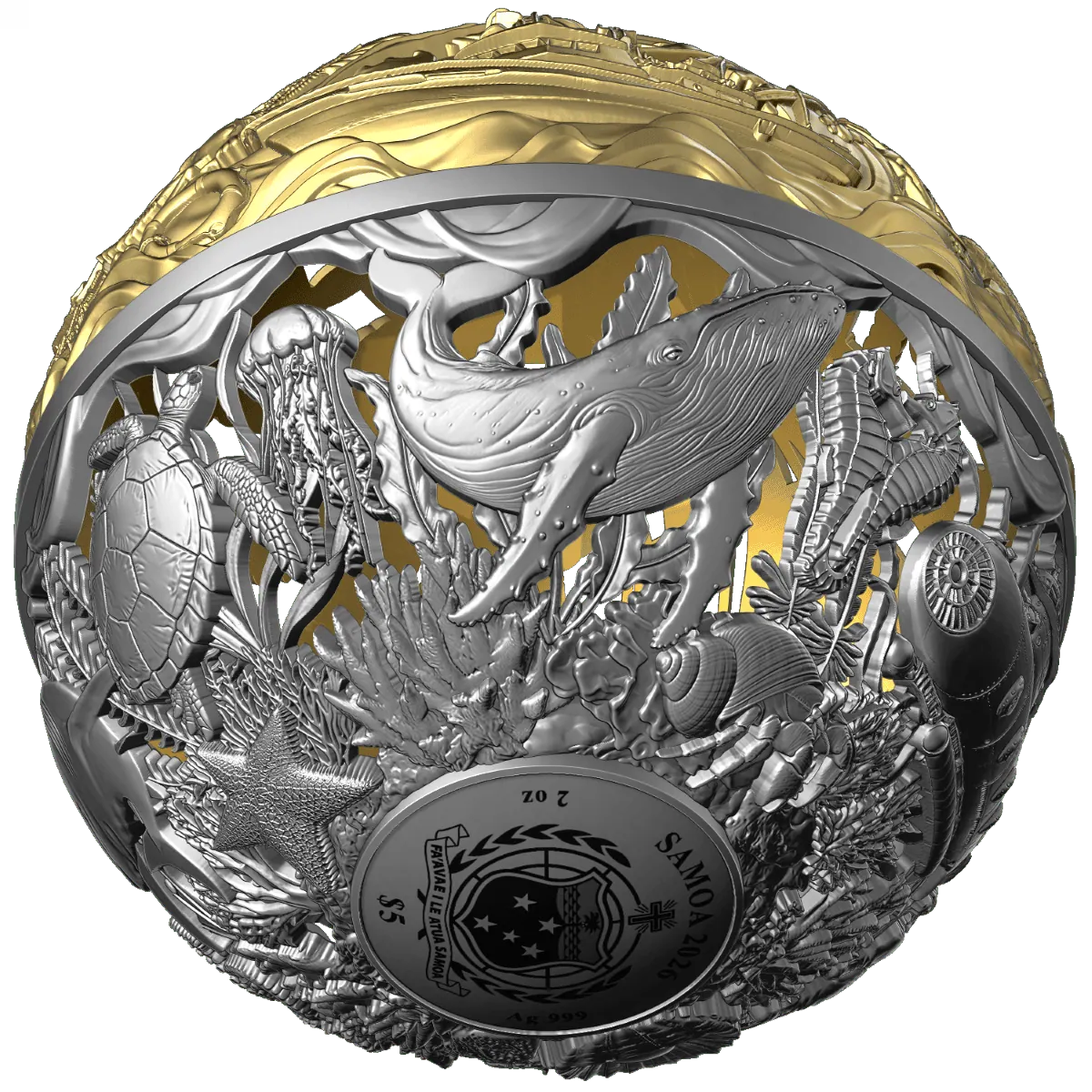 Sea & Surface Spherical Filigree 2oz Silver Coin – 2026