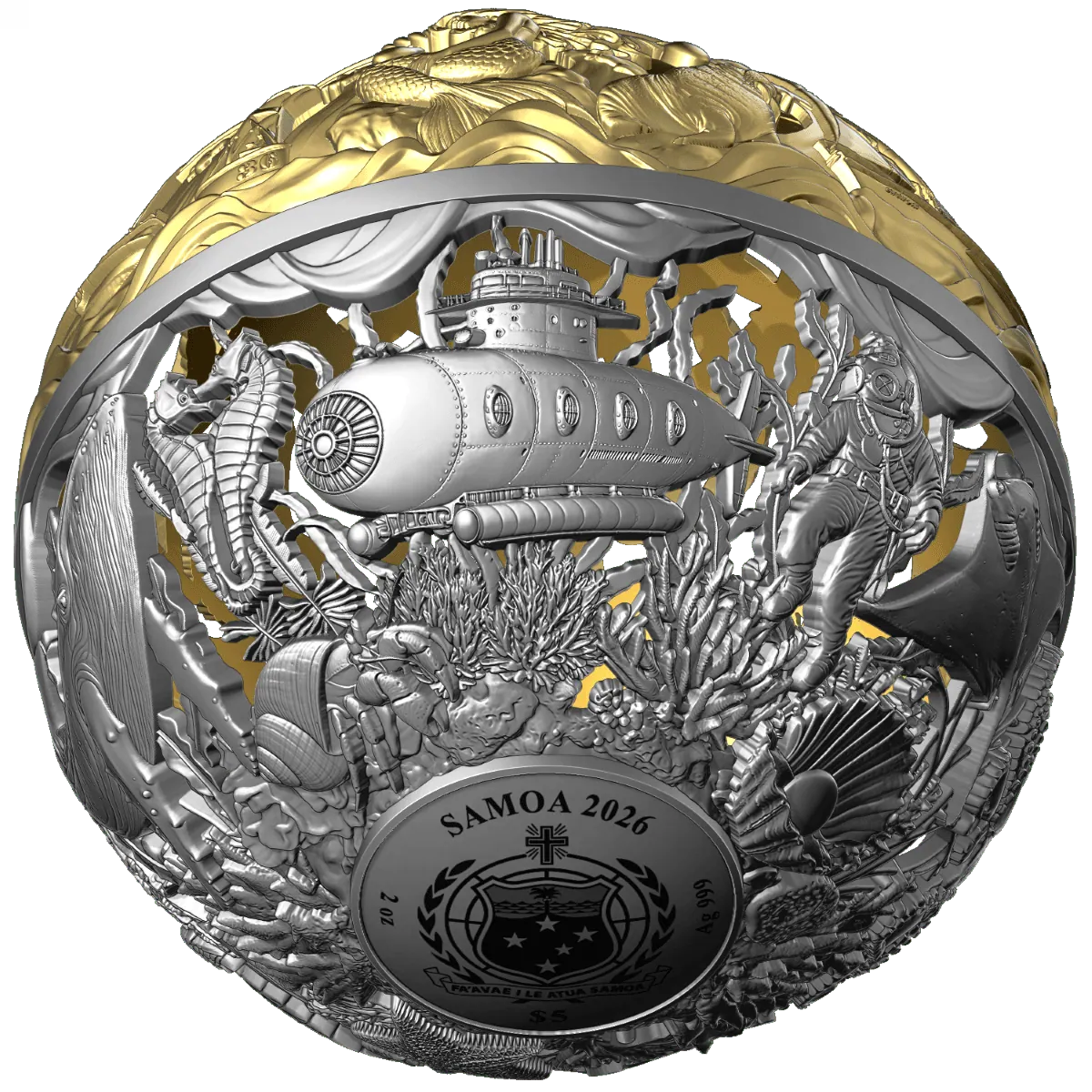 Sea & Surface Spherical Filigree 2oz Silver Coin – 2026