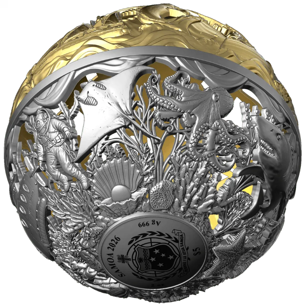 Sea & Surface Spherical Filigree 2oz Silver Coin – 2026