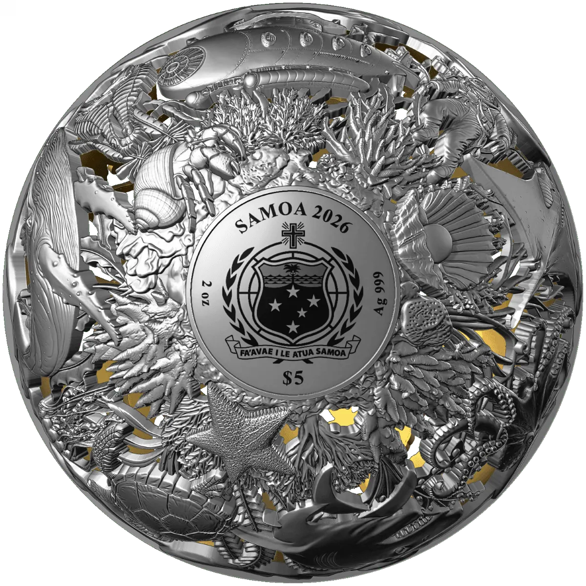 Sea & Surface Spherical Filigree 2oz Silver Coin – 2026