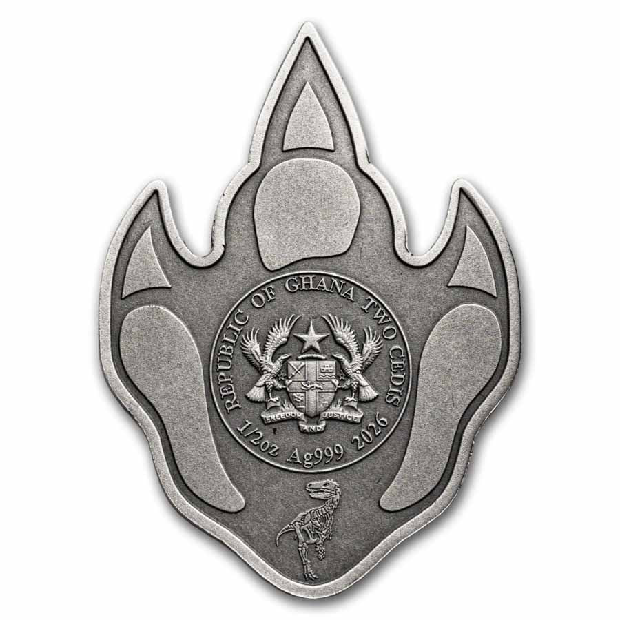 2026 Ghana 1/2 oz Silver Antique T-Rex Footprint Shaped Coin