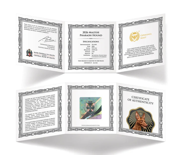 Malta Maltese Pharaoh Hound 2026 €10 2 oz Silver BU High Relief Coin - Germania Mint