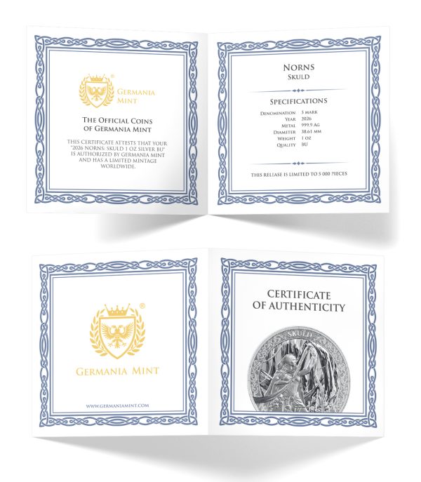 2026 Germania Mint Norns: Skuld 1oz Silver BU Coin – 5 Mark .9999 Fine Silver