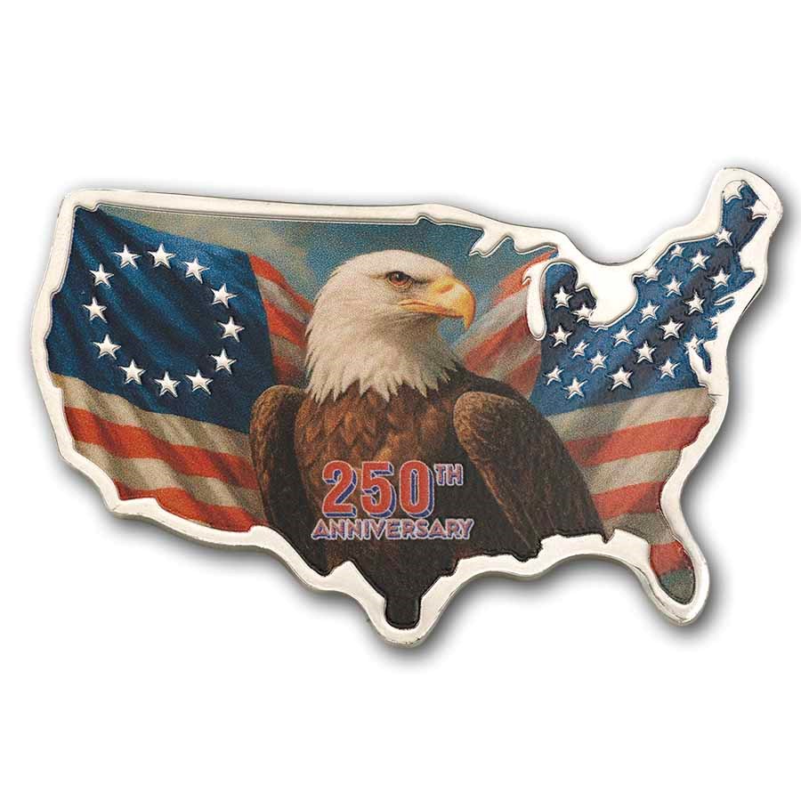 2026 PAMP USA 250th Anniversary Stars and Stripes 1oz Silver Colorized Shaped Coin