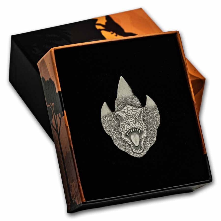 2026 Ghana half ounce silver antique finish Tyrannosaurus Rex footprint shaped collectible coin