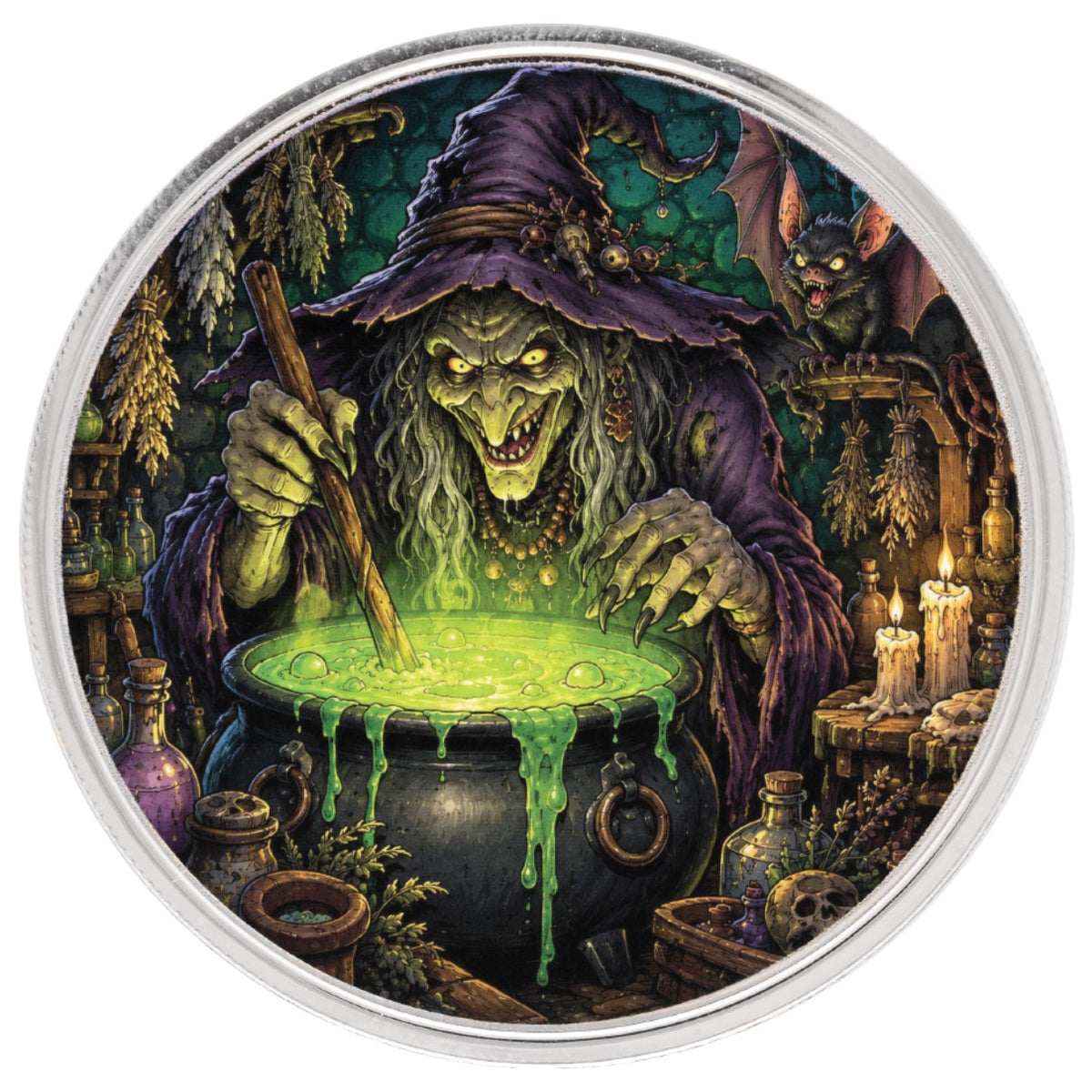 2026 Halloween Witch's Brew 1oz Silver Colorized Round