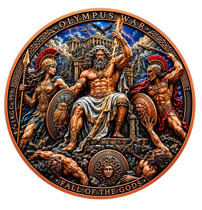 2026 Italy Olympus War Fall of the Gods 1 kilogram .999 fine copper collectible medal inspired by Greek mythology
