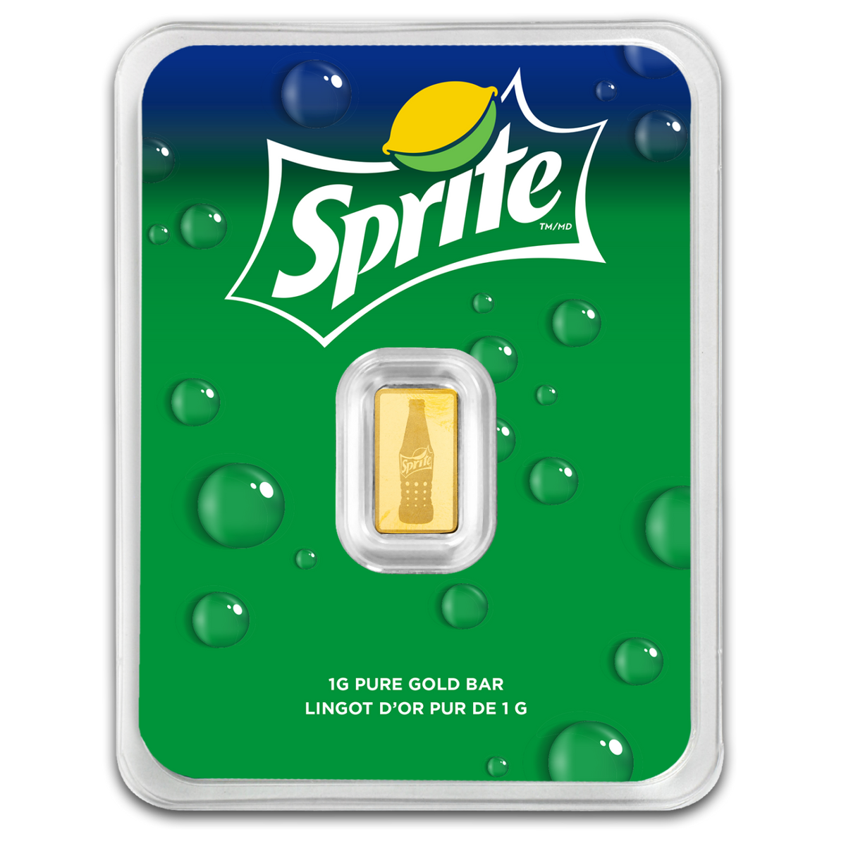 2026 Sprite 65th Anniversary 1 gram gold bar presented in tamper-evident TEP packaging