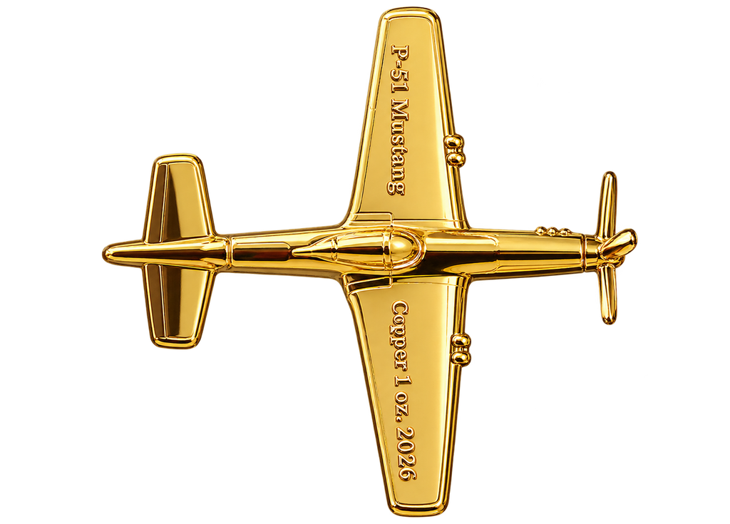 P-51 Mustang Shaped 1oz Copper Medal – WWII Fighter Aircraft Collectible