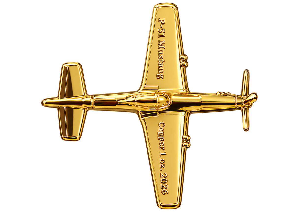 P-51 Mustang Shaped 1oz Copper Medal – WWII Fighter Aircraft Collectible