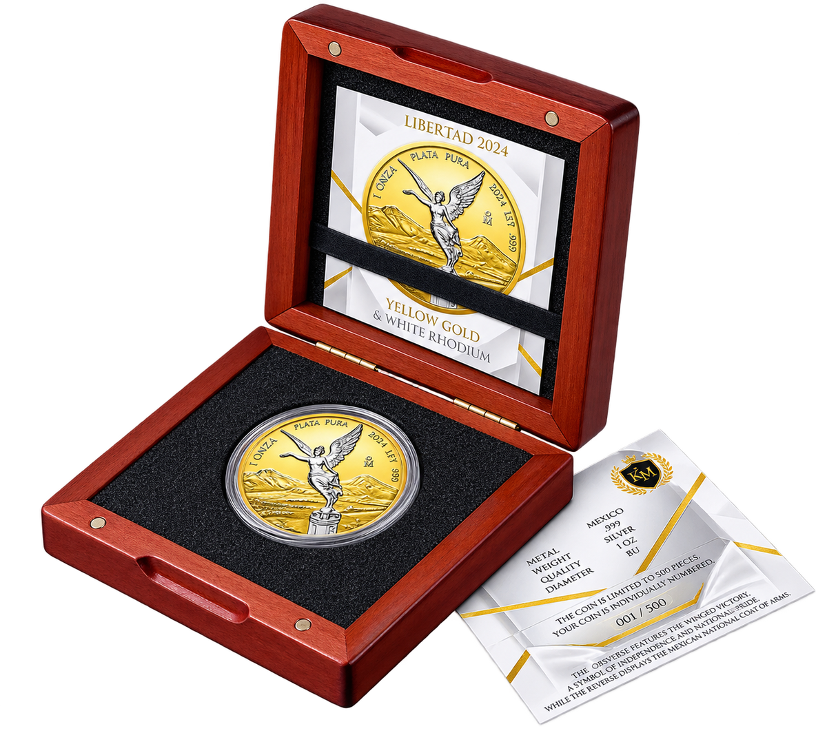 2024 Mexico Libertad – Yellow Gold & White Rhodium 1oz .999 Silver Coin – 500 Mintage