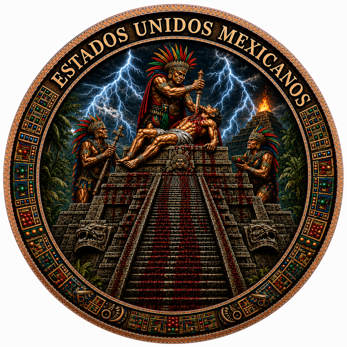 Aztec Sacrifice Colorized 5 oz Copper Medal