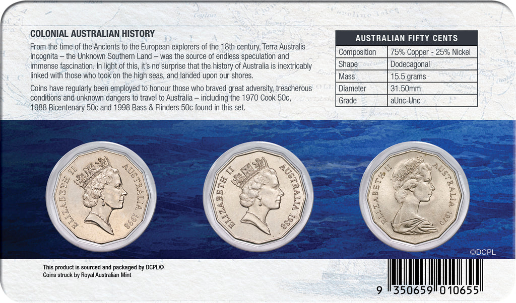 Australia Colonial Maritime 50c Cupro-Nickel Uncirculated 3-Coin Set