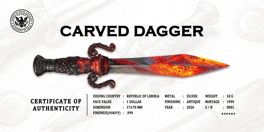 2026 Liberia Carved Dagger Shaped 10g Silver Coin | Limited Mintage 1,999