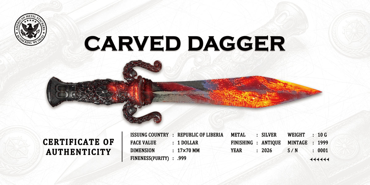 2026 Liberia Carved Dagger Shaped 10g Silver Coin | Limited Mintage 1,999