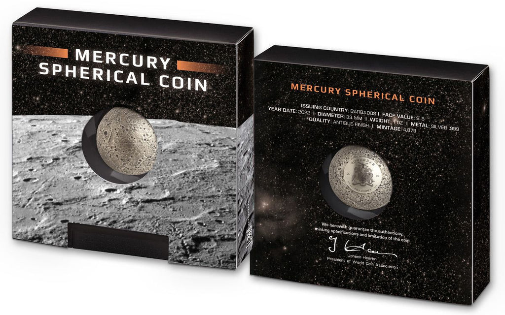 2022 Barbados $5 Mercury Sphere – 1 oz Silver Antiqued Coin