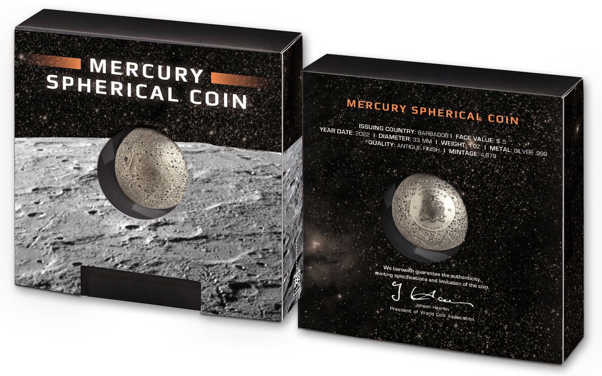 2022 Barbados $5 Mercury Sphere – 1 oz Silver Antiqued Coin