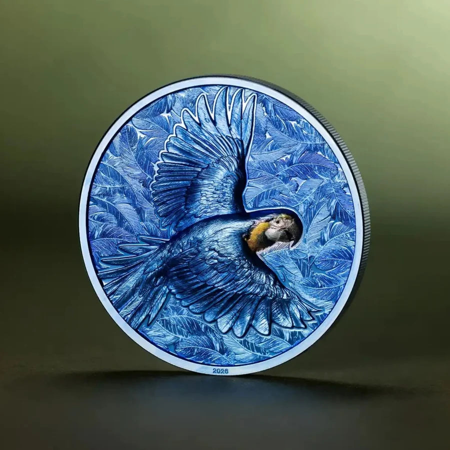 Spectrum Parrot 2026 $5 Ultra High Relief Prisma-Plated 1oz Silver Proof Coin