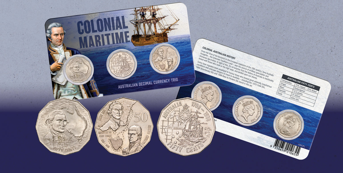 Australia Colonial Maritime 50c Cupro-Nickel Uncirculated 3-Coin Set