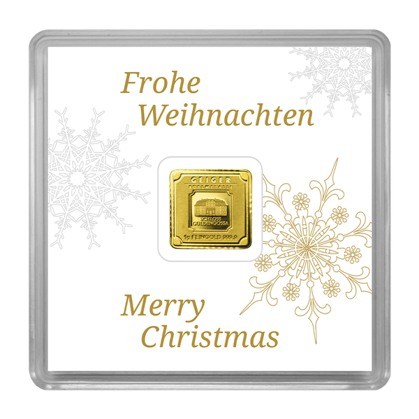 Geiger Original Christmas Edition – 1g .9999 Fine Gold Square Bar in Capsule
