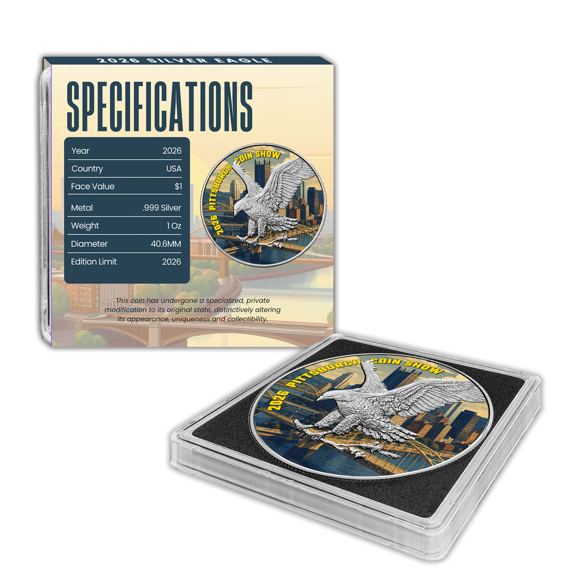 2026 U.S. Eagle Pittsburgh Coin Show Edition 1oz Silver Coin – Colourised | Limited Edition 2,026