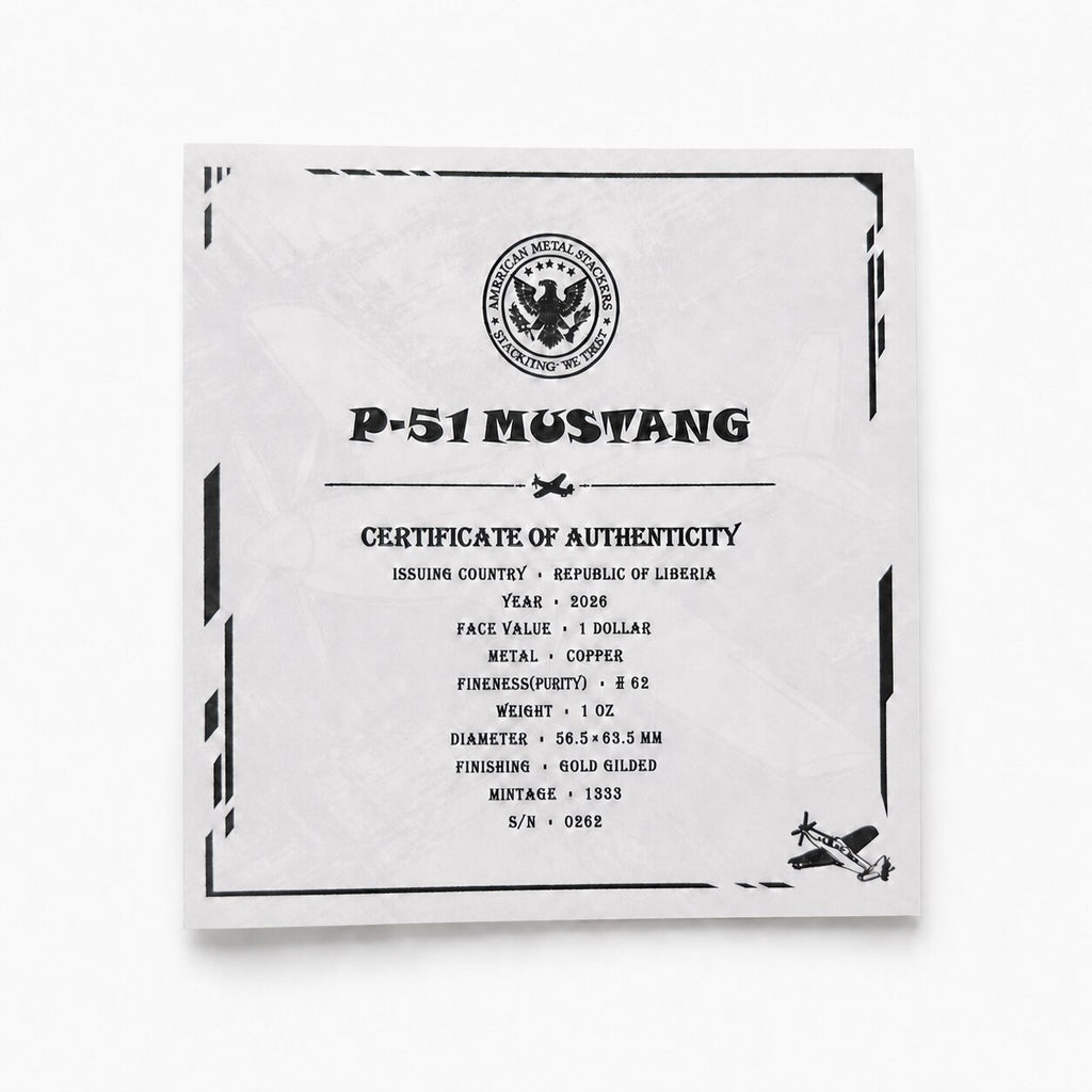 P-51 Mustang Shaped 1oz Copper Medal – WWII Fighter Aircraft Collectible