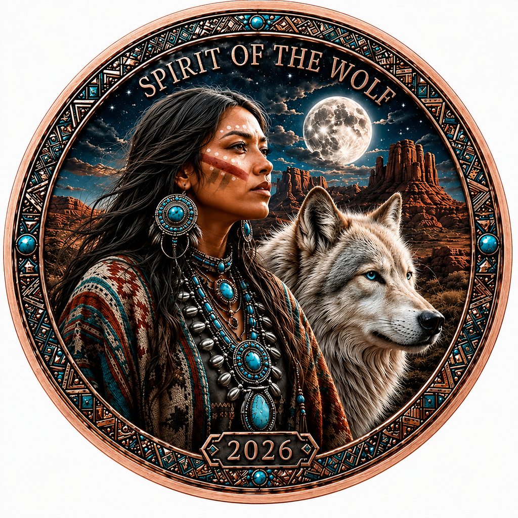 2026 North American Wildlife Series – Navajo Nation: Spirit of the Wolf 1oz Copper Medal