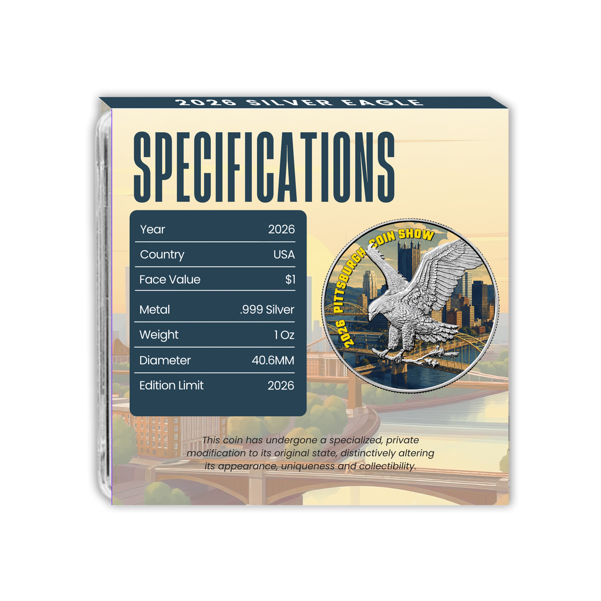 2026 U.S. Eagle Pittsburgh Coin Show Edition 1oz Silver Coin – Colourised | Limited Edition 2,026