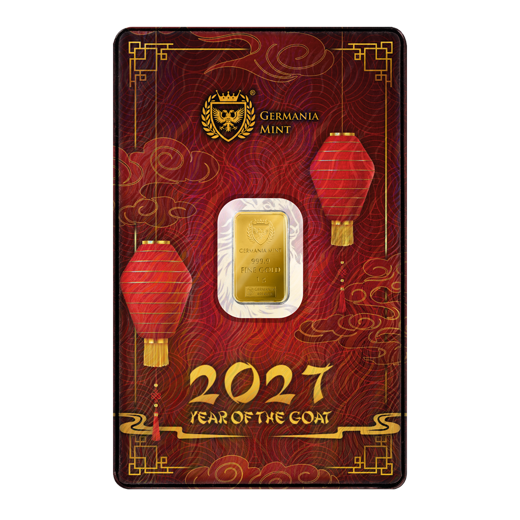 2027 Germania Mint Chinese Year of the Goat 1g Gold Minted Bar